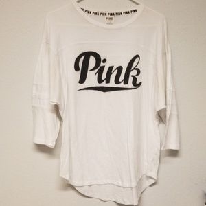 3/4 length white pink Victoria's secret shirt